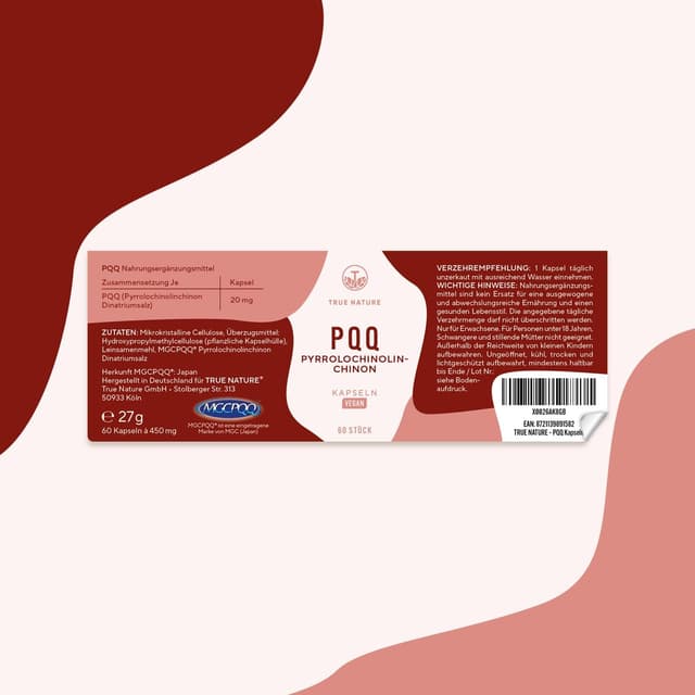Detalle 2 de TRUE NATURE PQQ Pyrrolochinolinchinon (MGCPQQ®) – 60 Kapseln mit 20 mg pro Tagesdosis, vegan
