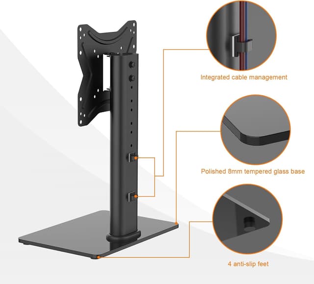 Detalle de GRIFEMA GB1005-2 supporto TV da tavolo girevole 17–43” con base in vetro temperato