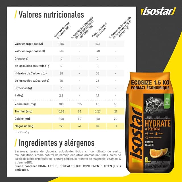 Detalle 2 de Isostar Hydrate & Perform 🥤 1.5 kg - Bebida isotónica naranja