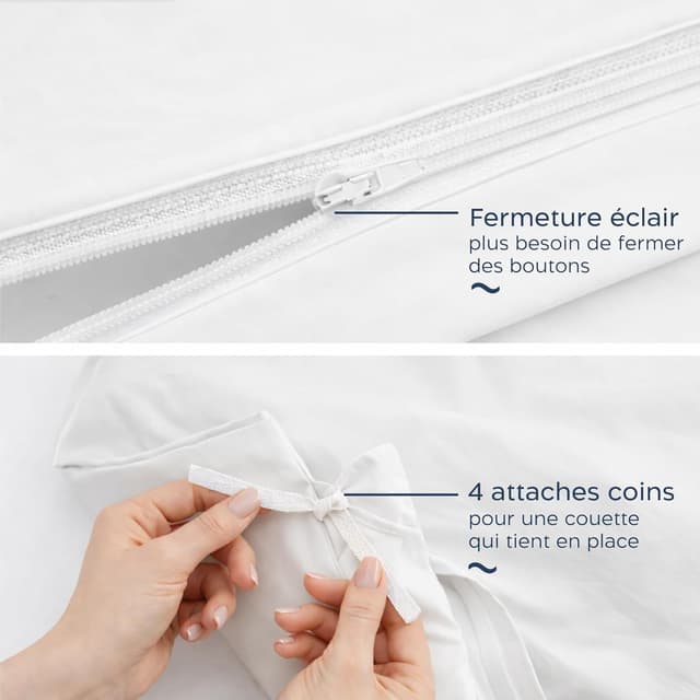 Detalle de Parure de lit Twinzen Twinzen Housse de couette 260x240 cm avec 2 taies 65x65 cm, blanc en microfibre