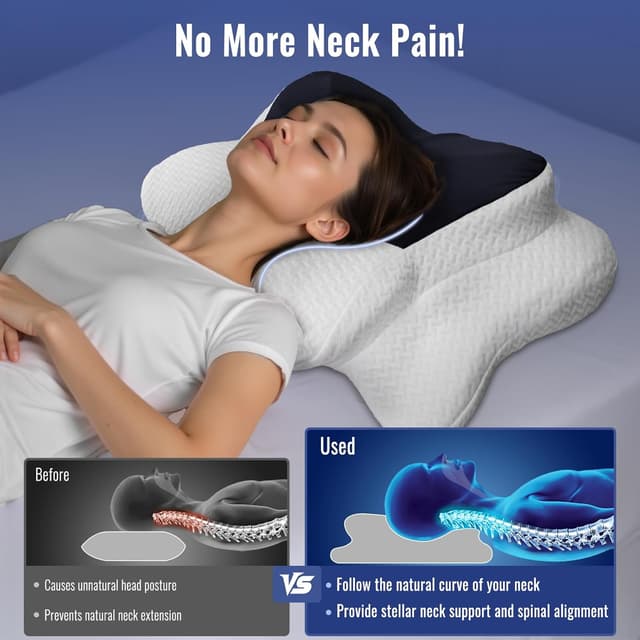 Detalle de BESTISAN Ergonomic Neck Pillow (Memory Foam) with Removable Washable Cover