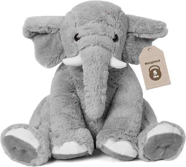 Detalle de JellyMallow Elephant Weighted Stuffed Animal (5 lbs, 16 inches) Gray