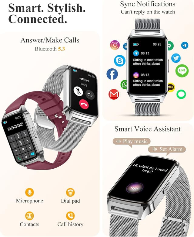 Detalle 2 de Paybay Fitness Tracker Watch (Classic, Silver) – IP68 Waterproof activity tracker with sleep monitoring and 110+ sports modes, 1.57-inch HD