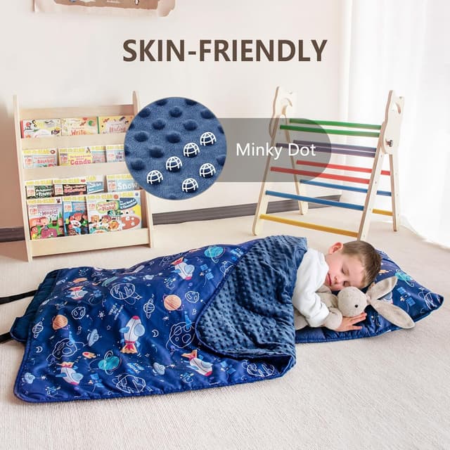 Detalle de PRIMLECT Toddler Nap Mat with Removable Pillow & Fleece Blanket (Extra Large 55"x35")