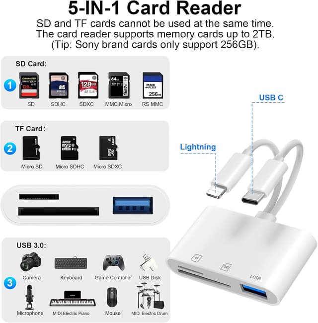 Thumbnail 1 de Dual Connectors SD Card Reader 5-in-1