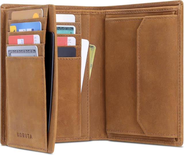 Detalle de KORUTA Leder Geldbörse Herren mit RFID Schutz 13 Fächer braun