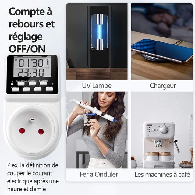 Detalle de NOVKIT prise programmable numérique 16A/3680W avec minuterie, compte à rebours et cycle alternatif