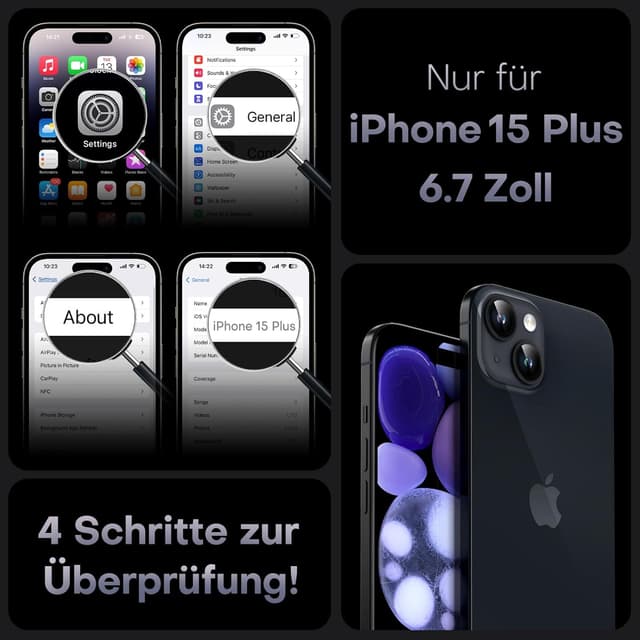 Detalle de TOCOL für iPhone 15 Plus Hülle (6,7 Zoll) mit MagSafe, 360° Schutz & Kameraschutz – Schwarz