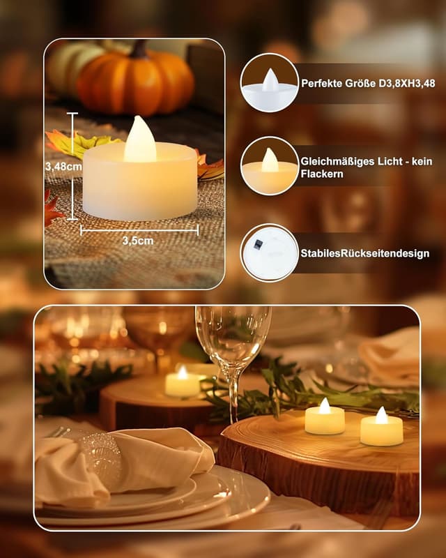 Detalle 2 de AMAGIC 24 Stück LED-Teelichter (flammenlos, batteriebetrieben, warmweiß) für Halloween & Hochzeit