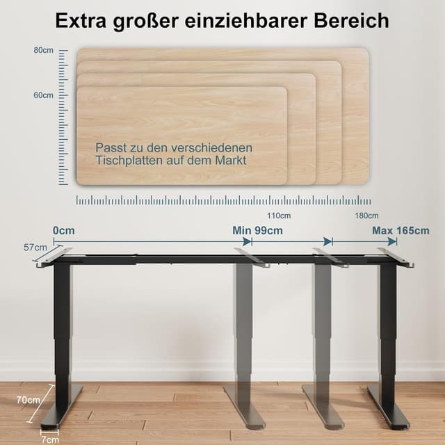 Detalle de Devoko elektrisch höhenverstellbares Schreibtischgestell (60–125 cm) mit 2 Motoren und 3 Memory-Positionen, schwarz
