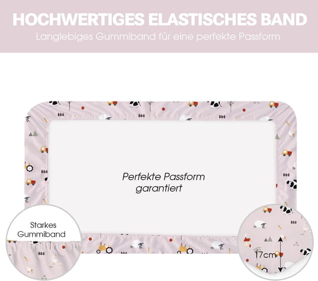 Detalle de Little Grape Land 4er-Pack Spannbettlaken für Babybett 70x140 cm (rosa Ranch), OEKO-TEX Mikrofaser-Polyester