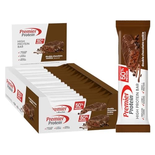 Detalle de Premier Protein High Protein Bar 50% Double Chocolate Cookie (16x40 g), baja en azúcar y baja en carbohidratos