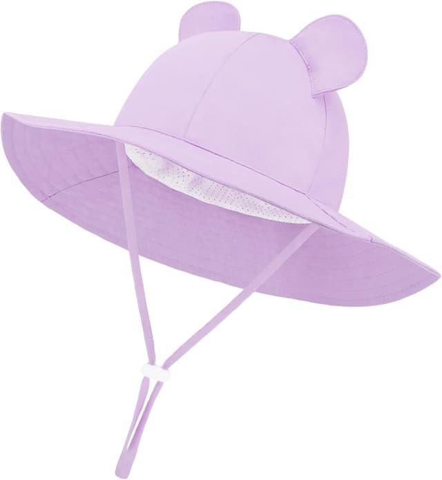 Detalle de DRESHOW Baby Sonnenhut mit Bärenohren, UPF 50+ und Kinnriemen (breite Krempe)