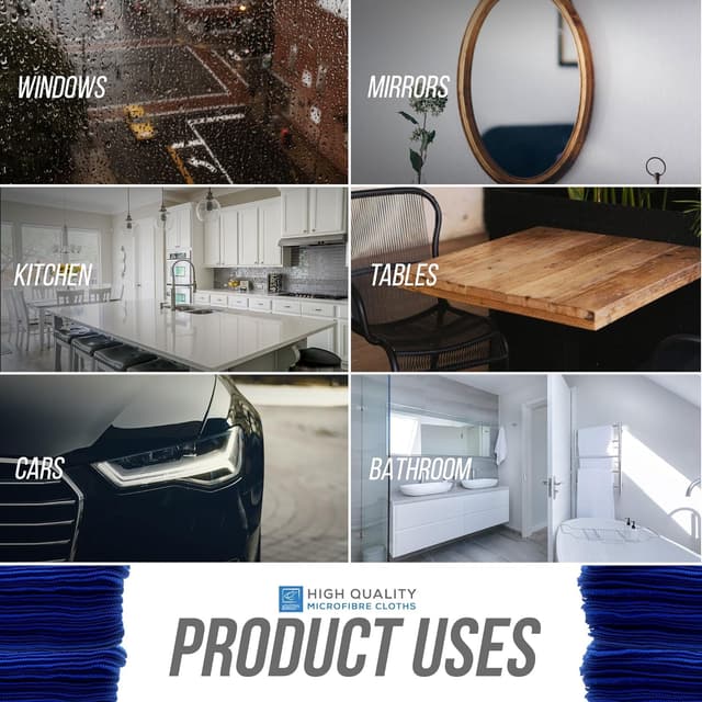 Thumbnail 6 de TDBS The Dustpan and Brush Store Large Microfibre Cleaning Cloth (40x40cm), Lint-Free, Blue (20 pack)