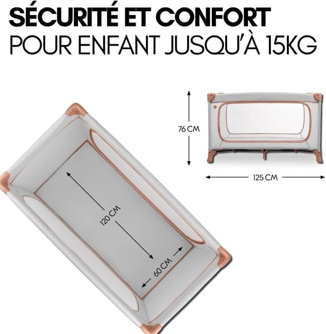 Detalle de Hauck Lot Lit Parapluie bébé avec matelas Dream N Play Plus 120x60 cm et moustiquaire – Dusty Cork