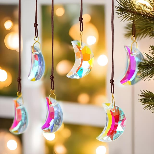 Detalle de H&D HYALINE & DORA 12pc 30mm Crystal Moon Suncatcher Prism set for window hanging