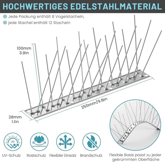 Thumbnail 2 de 5M Pic Anti Pigeon Balcon Acier Inoxydable