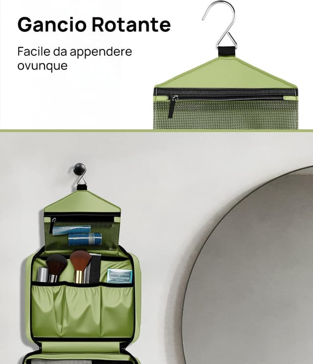 Detalle de Carttiya Beauty Case da viaggio grande impermeabile con gancio in metallo, verde chiaro