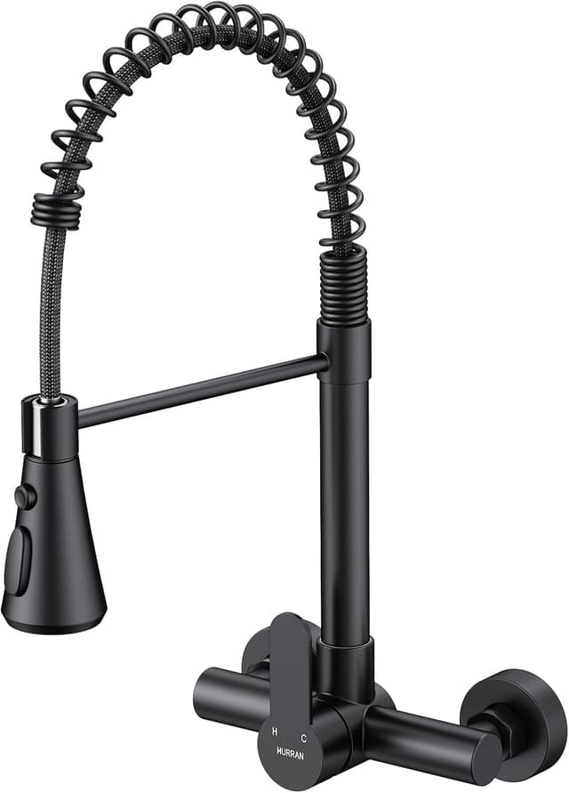 Detalle de HURRAN Rubinetto Cucina a Muro con 3 modalità, monocomando girevole 360° e finitura nero opaco