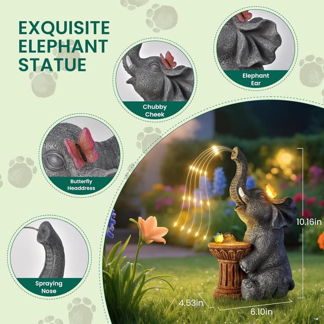 Detalle 2 de Dacoity Elephant Statue 6000mAh Solar Light