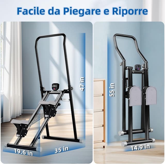 Thumbnail 6 de Vyrelis Stepper Fitness verticale pieghevole con resistenza regolabile a 3 livelli e display LCD