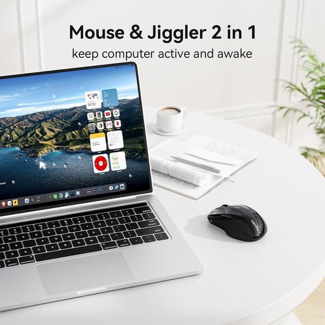 Detalle de TECKNET Bluetooth Mouse Jiggler (BT 5.0/3.0 + 2.4G) Rechargeable Silent Ergonomic 6 Buttons, Black
