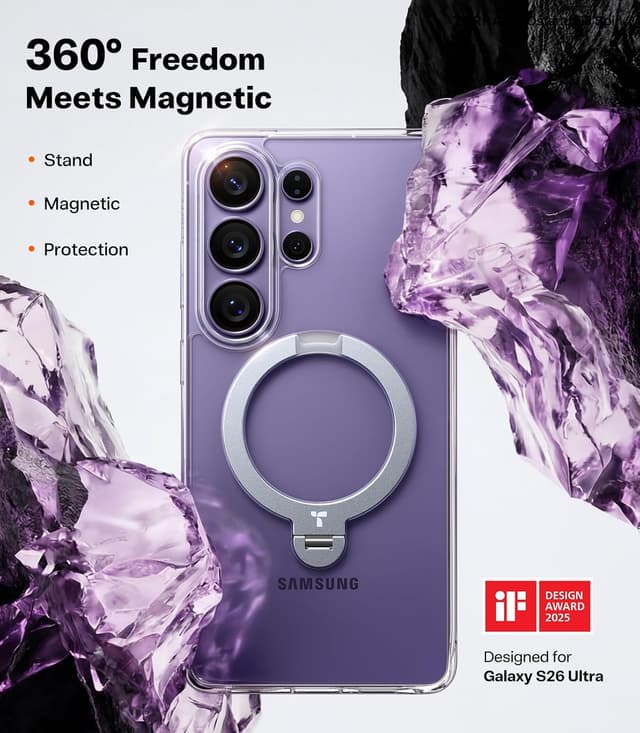 Detalle 2 de TORRAS Q3 Spin Case with Kickstand for Samsung Galaxy S26 Ultra (Clear, MagSafe-compatible)