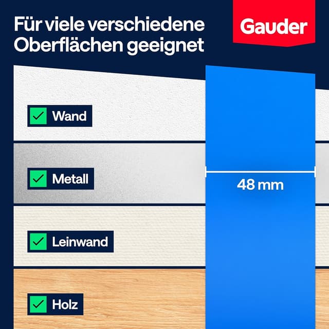 Detalle de GAUDER Malerkrepp blau 48 mm x 50 m – Kreppband für präzise Farbkanten (2 Rollen)