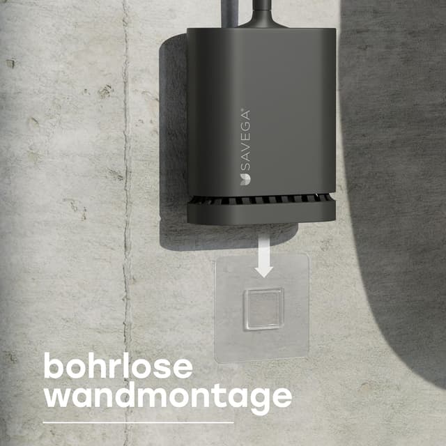 Detalle de SAVEGA Silikon-Klobürste mit flachem, flexiblem Kopf und klebbarer Wandhalterung (schwarz matt) – 1er Set