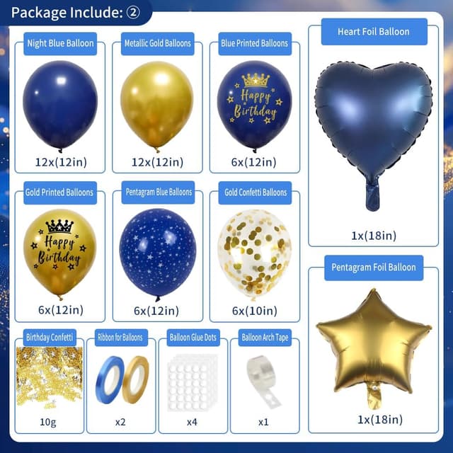 Thumbnail 2 de Geburtstagsdeko Blau Gold Party-Set 🎉