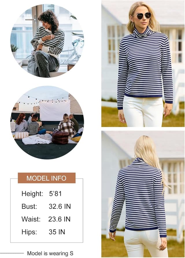 Detalle de Dokotoo women’s striped pullover jumper with half turtleneck, long sleeves & colour block knit (UK S–XXL)