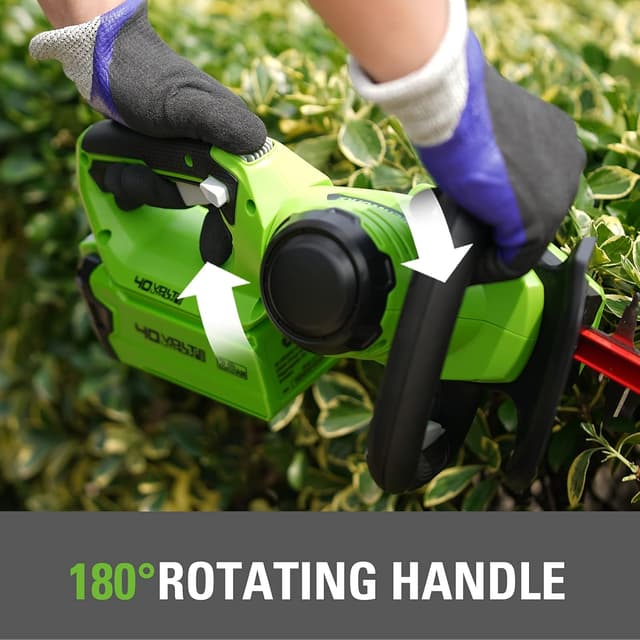 Detalle de Greenworks G40HT61K2 cordless hedge trimmer (61cm) with dual action blades