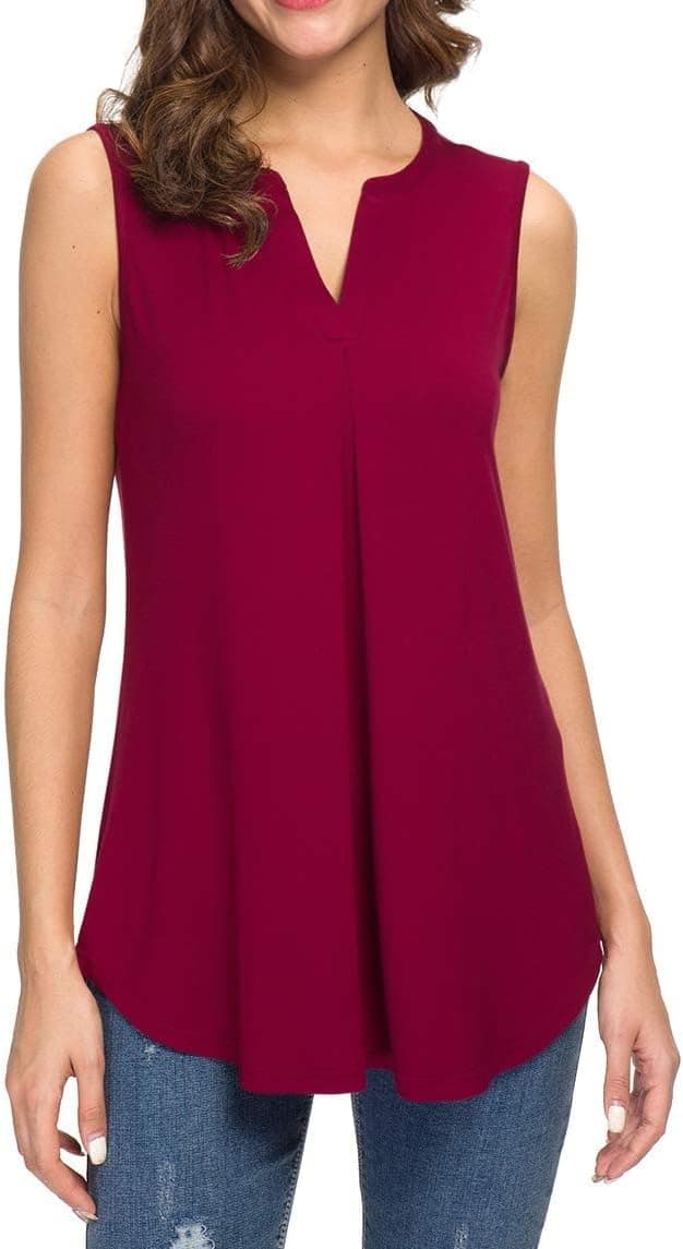 Detalle de Neineiwu Tanktop Damen mit V-Ausschnitt und Plisseefront – ärmellos, elegant für den Sommer