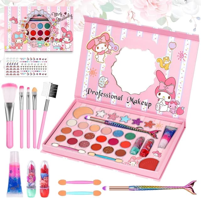 Detalle de Aomig Kids Makeup Sets for Girls (37 pcs) washable make-up kit with 8 brushes