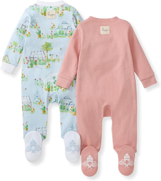 Detalle de Burt's Bees Baby Girls' Organic Cotton Sleep and Play Footed Pajamas
