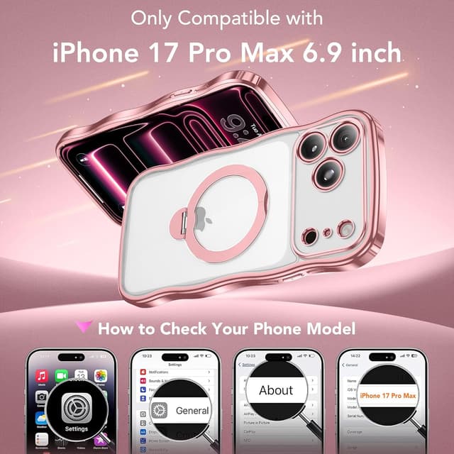 Detalle 2 de GolbinBox Magnetic iPhone 17 Pro Max Case with 360° Rotating Stand (MagSafe Compatible) – Pink/Clear