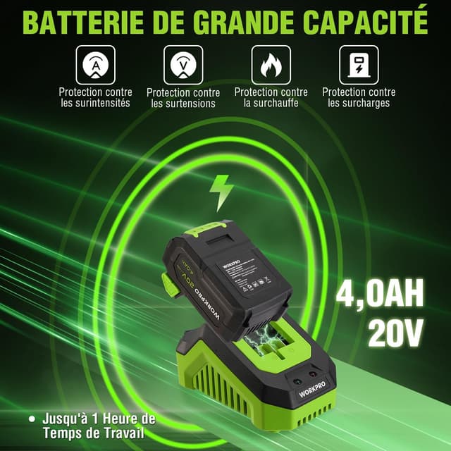 Detalle de WORKPRO Polisseuse de voiture sans fil 20V orbitale double action, 7 vitesses (2000–5000 tr/min)