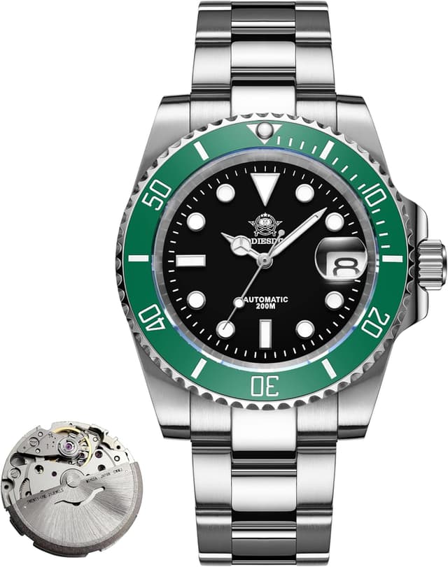 Detalle de ADDIESDIVE AD2503 Herren-Automatikuhr mit Saphirglas, 200 m wasserdicht und Keramiklünette 8215