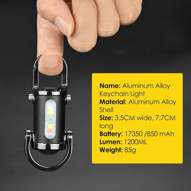 Detalle 2 de 1200lm Mini Rechargeable Keychain Flashlight (Waterproof LED) with Carabiners, Black