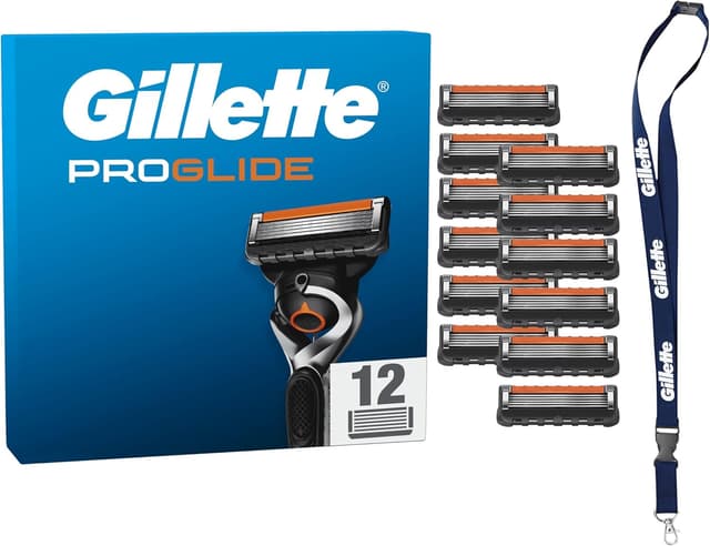 Detalle de Lot de 12 recharges Gillette ProGlide pour hommes — cartouches à 5 lames avec lubrification EverGlide