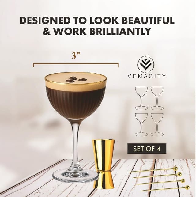 Thumbnail 5 de VEMACITY Ribbed Nick and Nora Glasses 5.4oz