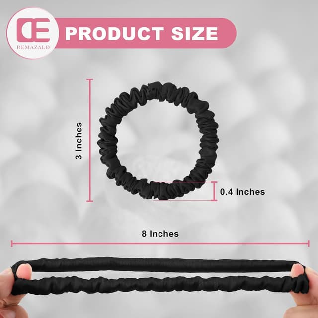 Detalle de 6Pcs Mulberry Silk Slip Skinny Hair Scrunchies (22 Momme) — 2-Color Ponytail Holders for Women & Girls, Color 02