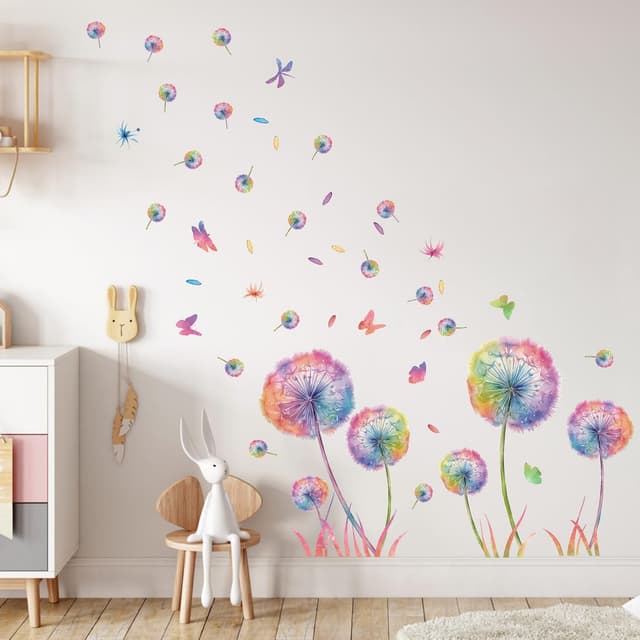 Detalle de KAIRNE Wandtattoo „Pusteblume“ – bunte Blumen- und Schmetterlings-Wandsticker für Kinderzimmer & mehr