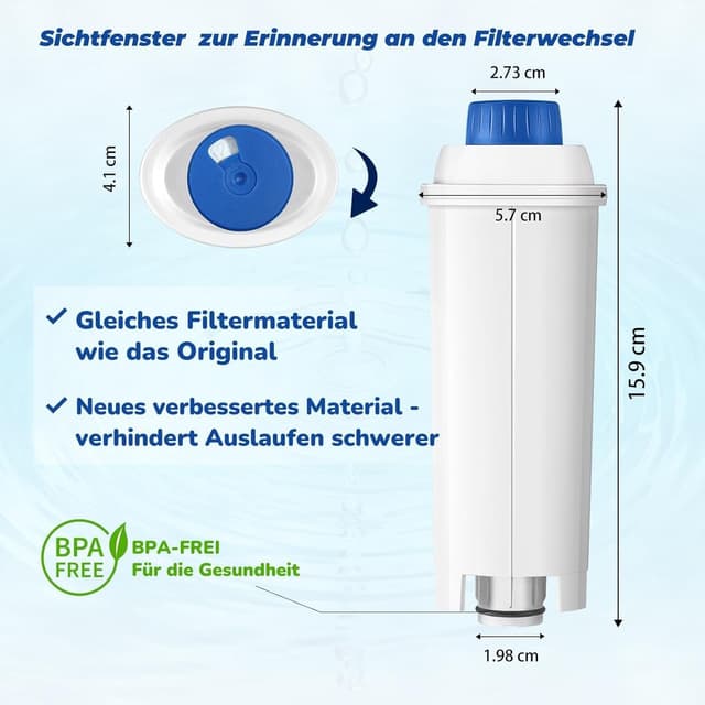 Detalle de Mutital 4er-Pack Wasserfilter für Kaffeevollautomaten (Ersatz für DeLonghi ECAM/ETAM/Dinamica/Magnifica/Autentica)