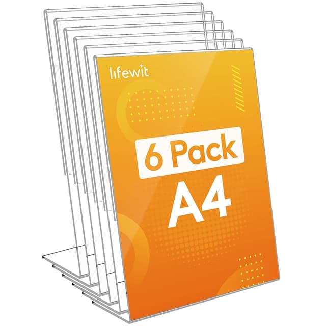 Detalle de Lifewit 6 espositori porta depliant A4 in acrilico trasparente (30 x 21 cm), supporto a forma di L