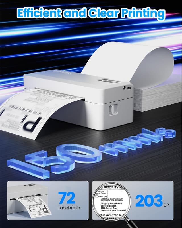 Detalle de ByteCintia Bluetooth Thermal Label Printer – Wireless 4x6 shipping labels for small business (White)