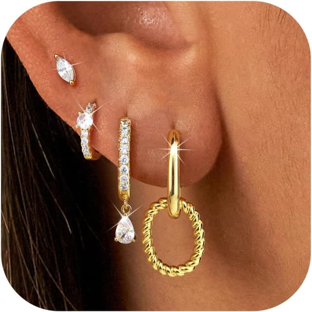 Detalle de Roheafer Ohrringe Gold Set (4 Paar) – 14K vergoldet, hypoallergen, stapelbar