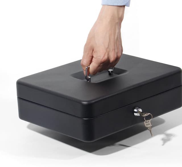 Detalle 2 de GREELUE abschließbare Geldkassette mit Münzzählbrett, 30 × 24 × 9 cm (Schwarz)