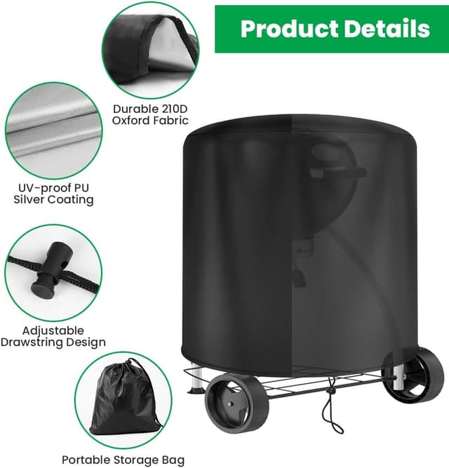 Detalle de OFFCUP Copertura per barbecue rotondo Oxford 210D impermeabile anti-UV e antipolvere Ø71 x 64,5 cm