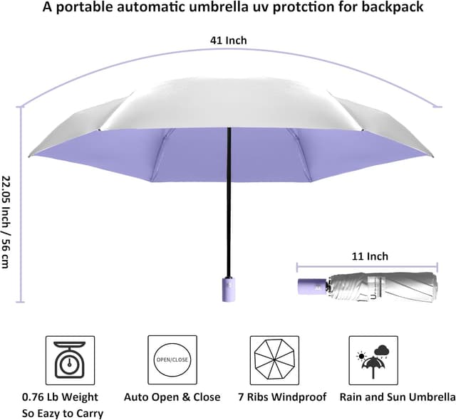 Detalle 2 de BAODINI Small UV Protection Travel Umbrella (UPF 50+), Compact 42 inch Windproof Auto Open/Close
